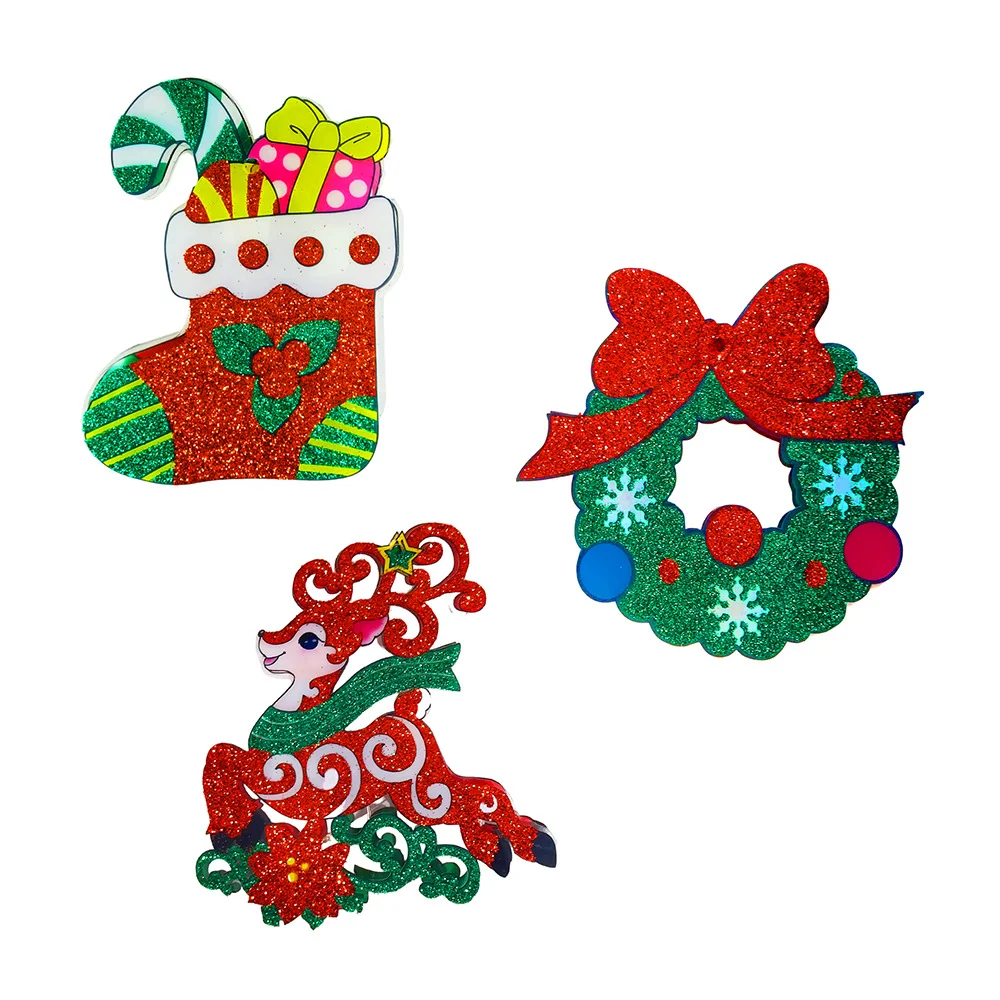 1pza Adorno navideño pequeño con diamantina y serie de luz led, variedad de modelos / sd-3019