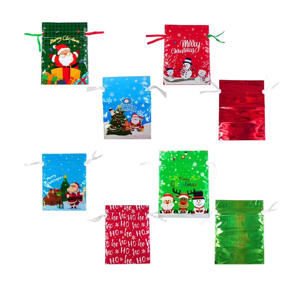Paquete con 50 bolsas metálicas para dulces - bolo, con listón y diseño navideño, variedad de modelos / 24x32cm