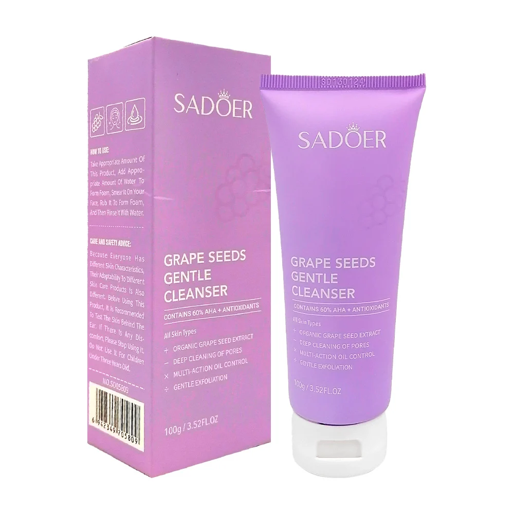 Limpiador facial con extracto semillas de uva para hidratar y suavisar la piel, 100g / sadoer / gentle cleanser