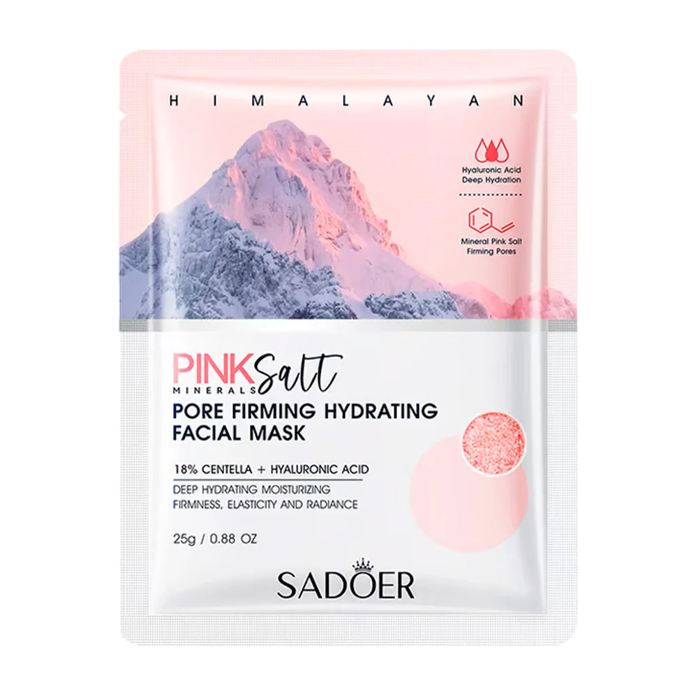 1pza Mascarilla facial hidratante y reafirmante de poros con ácido hialurónico y sal rosa del himalaya, 25g / sadoer / himalaya pink salt