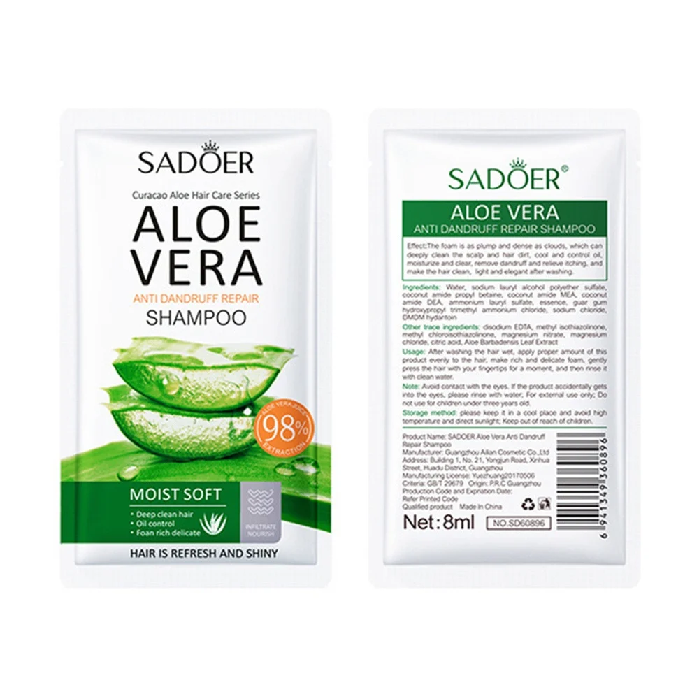 1pza Mini sobre de shampoo sadoer con extracto de aloe vera para viaje 8ml / sd60896