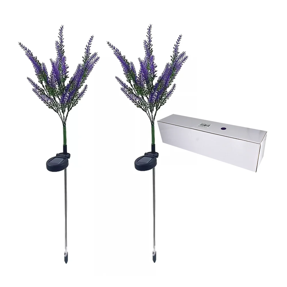 Set 2 lámparas decorativas de flores tipo lavanda con panel solar pequeño para jardín / led157