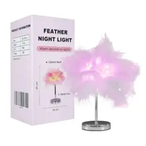 Lámpara usb decorativa de plumas con luz cálida y base metálica, vari…