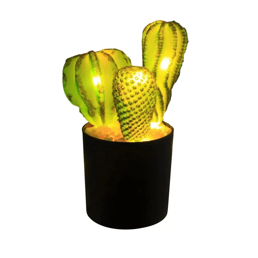 Lámpara maceta decorativa con cactus, luz led cálida, conexión USB, variedad de diseños / led151 / led152
