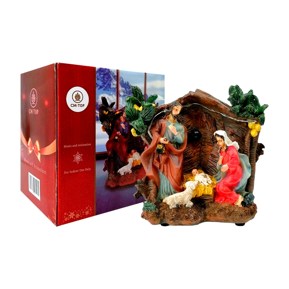 Figura para decoración navideña en forma de nacimiento pesebre con luz cálida 16x15cm / holiday village / sdd1279
