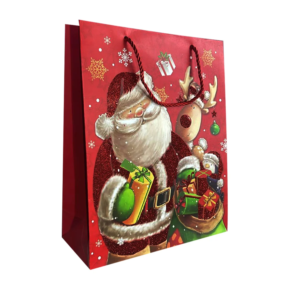 1pza Bolsa de regalo mediana con diseño de santa claus adiamantado 26x32x10cm, variedad de modelos / 410029