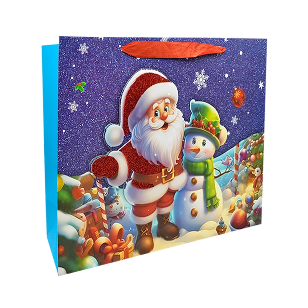 1pza Bolsa de regalo estilo europa mediana con diseño 3d navideño y diamantina, variedad de modelos / 32x26xc11cm / 32x25.5x11cm / fd8979m