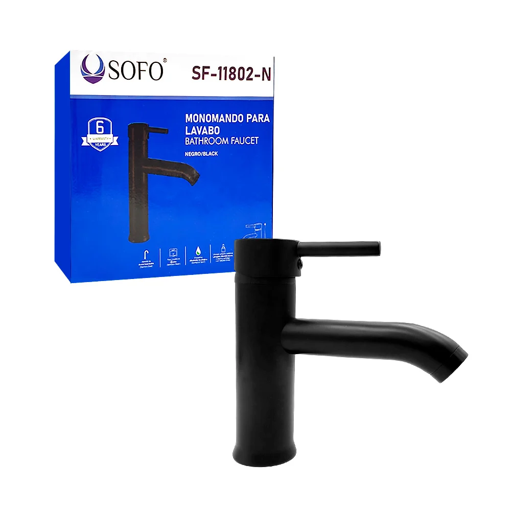 Grifo monomando sofo de acero inoxidable para lavabo + 2 mangueras flexibles / sf-11802-n