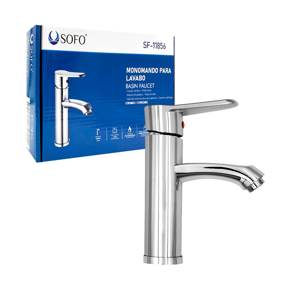 Grifo monomando metálico sofo para lavabo + 2 mangueras flexibles y accesorios / sf-11856