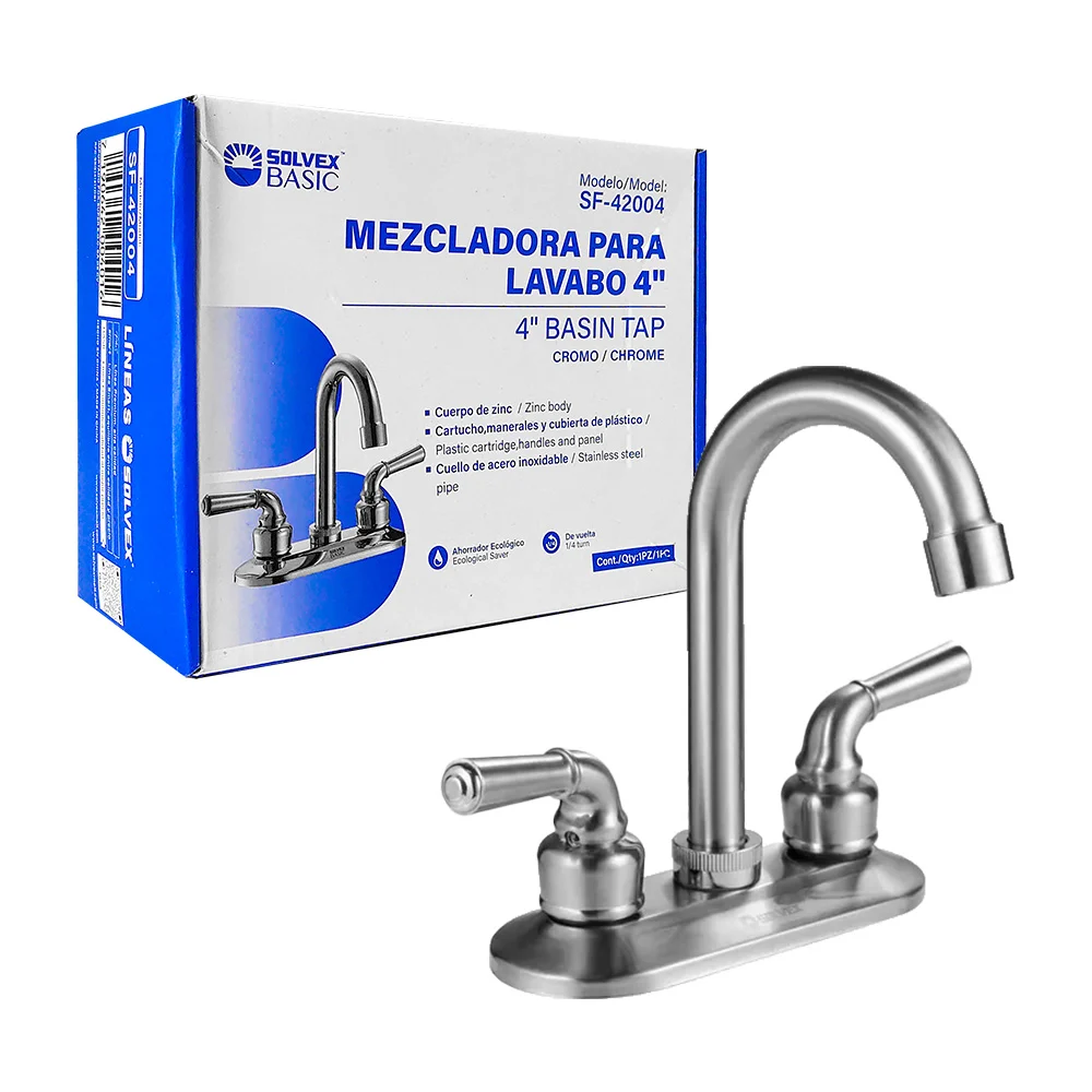 Mezcladora solvex para lavabo de 4 pulgadas metálico / sf-42004