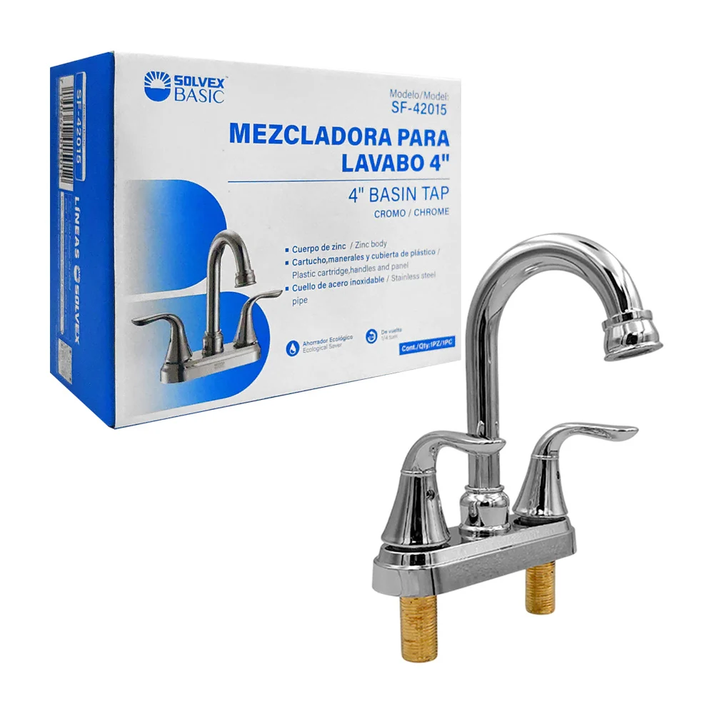 Mezcladora solvex para lavabos de 4 pulgadas, en color metálico / sf-42015