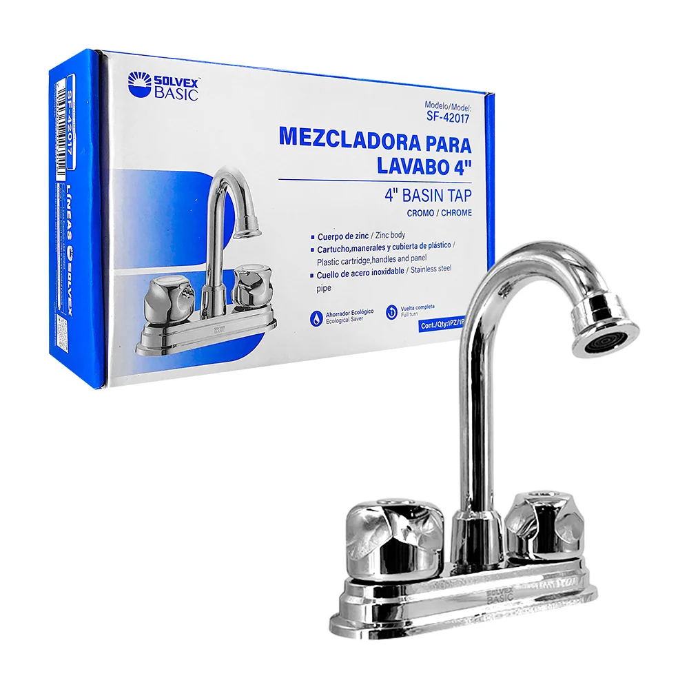 Mezcladora solvex para lavabo de 4 pulgadas con acabado metálico / sf-42017