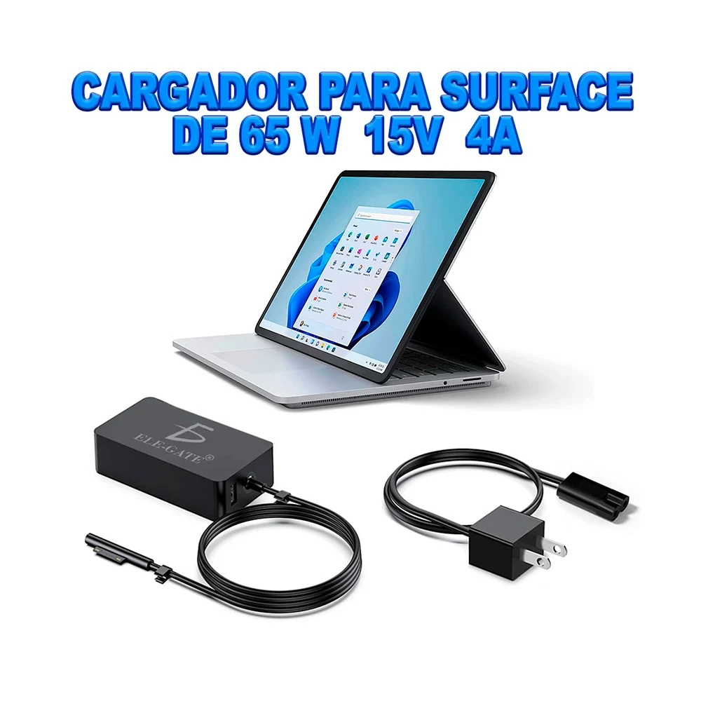 Cargador para laptop compatible con microsoft surface / 65w 15v 4a