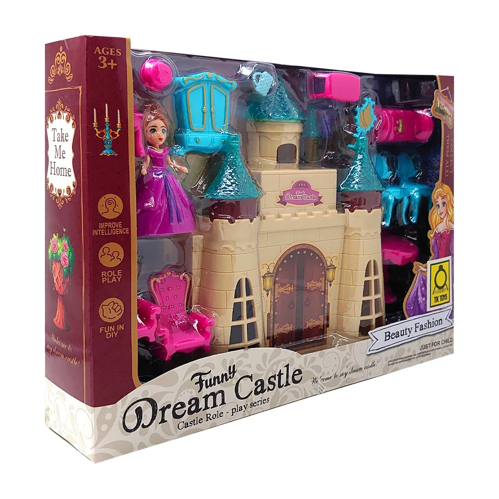 Set de castillo medieval con muñeca princesa + muebles y accesorios, variedad de modelos / funny dream castle