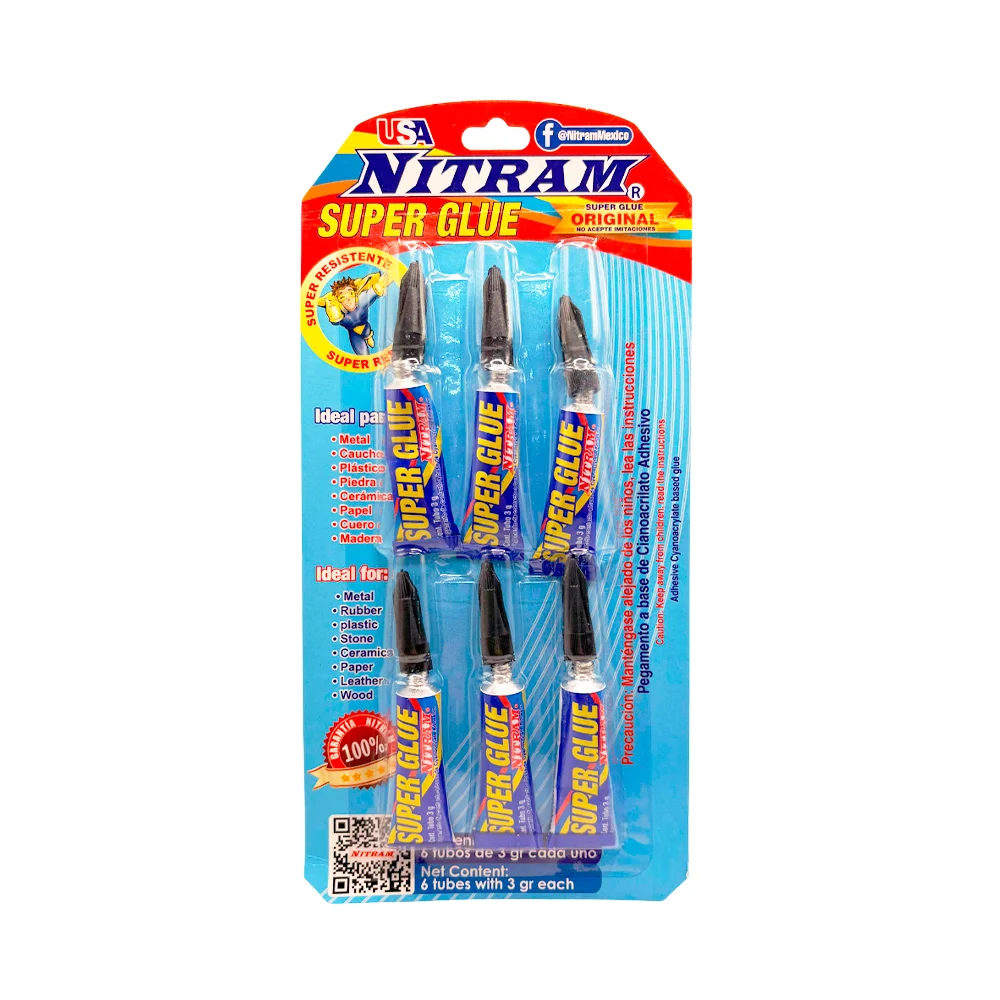 Blister con 6 mini superpegamentos líquidos, variedad de usos / nitram