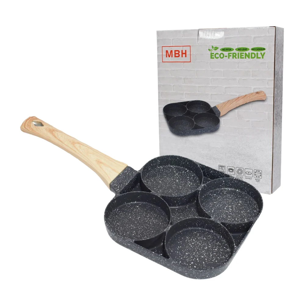 Sartén cuadrado antiadherente para pan o huevos con 4 divisiones circulares, 17cm / mbh / eco-friendly / sh-1025