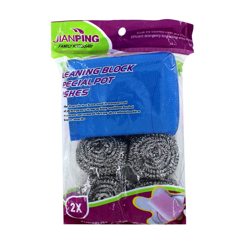 Paquete con 2 esponjas y 4 fibras metalicas para lavar trastes / jianping sh-651