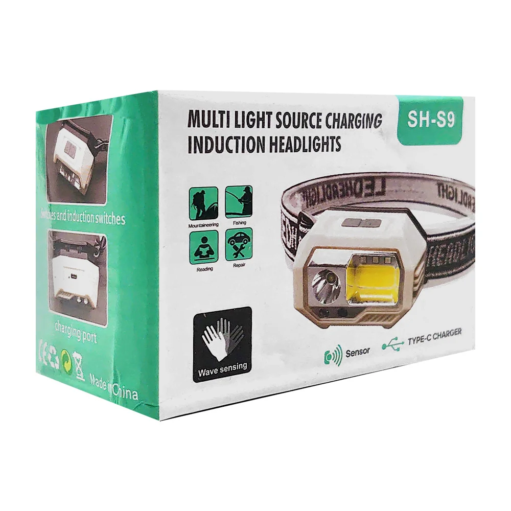 1pza Linterna colgante estilo minero, recargable, con 7 modos de iluminación, banda elástica ajustable y sensores integrados, variedad de funciones / induction headlights / sh-s9