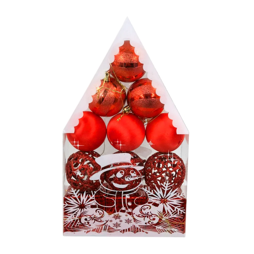 Paquete de 12 adonos navideñas colgantes con esferas en tonos metálicos y diamantina, huecas o en forma de regalos, variedad de colores / ay-830 / ay-828