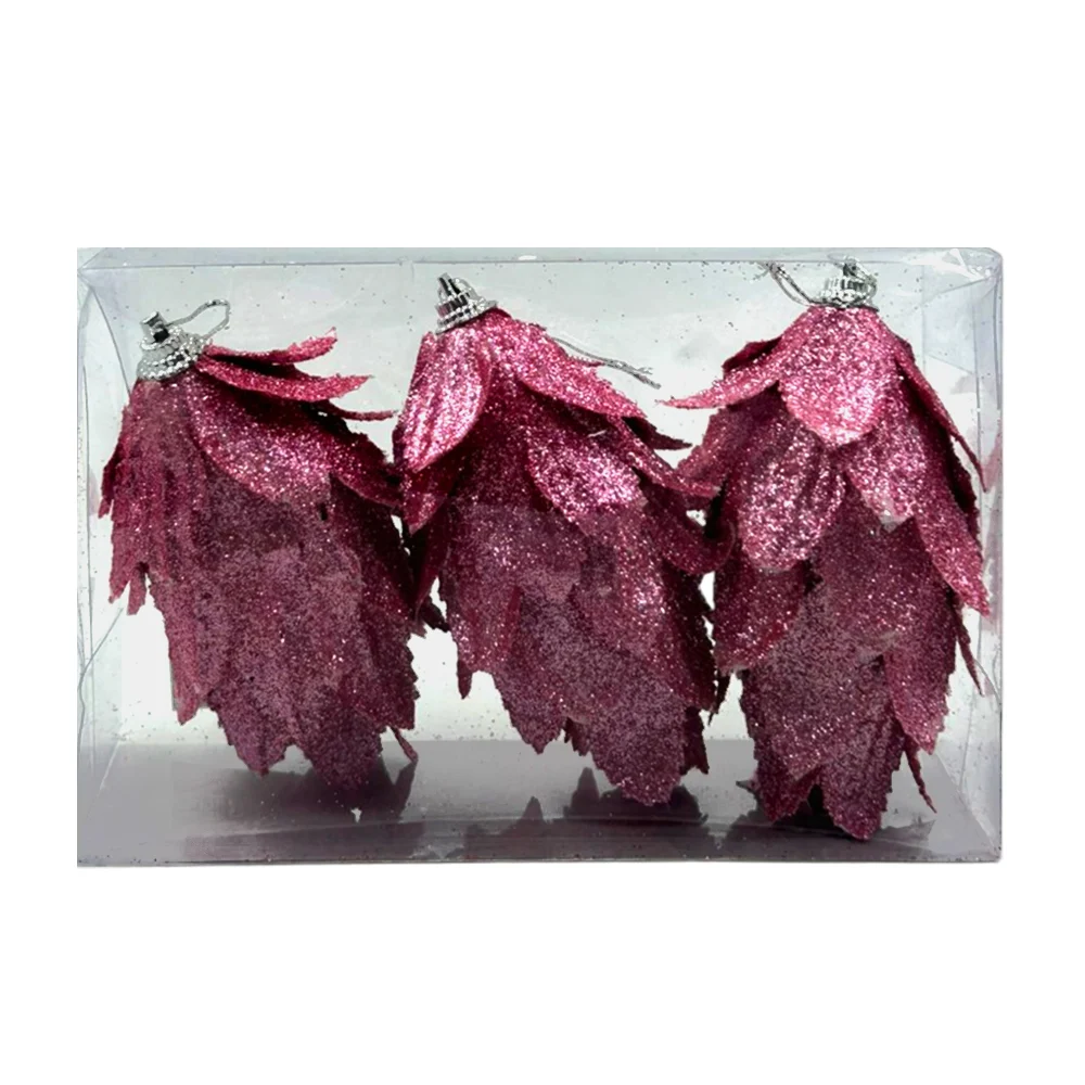 Paquete de 3 esferas navideñas con forma de flor - piñita y diamantina, variedad de colores / sh1665