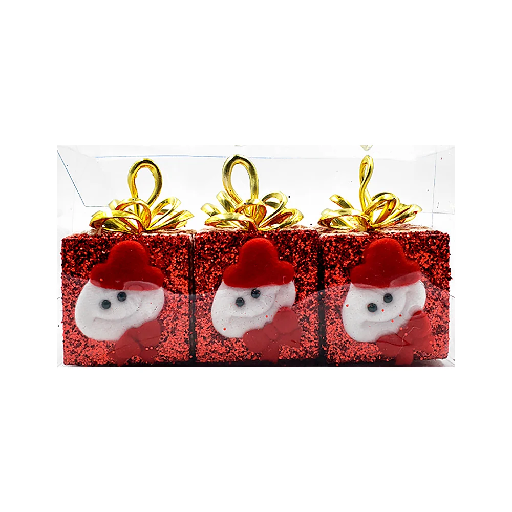 Paquete con 3 adornos navideños con forma de regalos con diamantina, detalles dorados y figura navideña, 6x9cm / sh1673