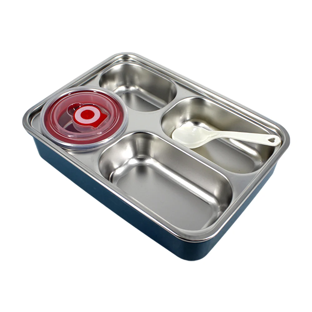 Tupper rectangular térmico de 4 compartimentos con cubierto de plástico + mini tupper térmico redondo, variedad de colores / happy day