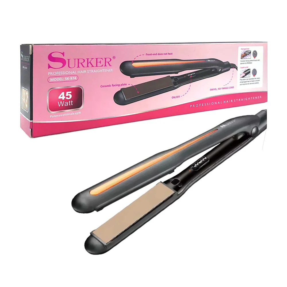 Plancha alaciadora profesional para cabello con placa de cerámica lisa, luz indicador, 45w / sk-974 / surker