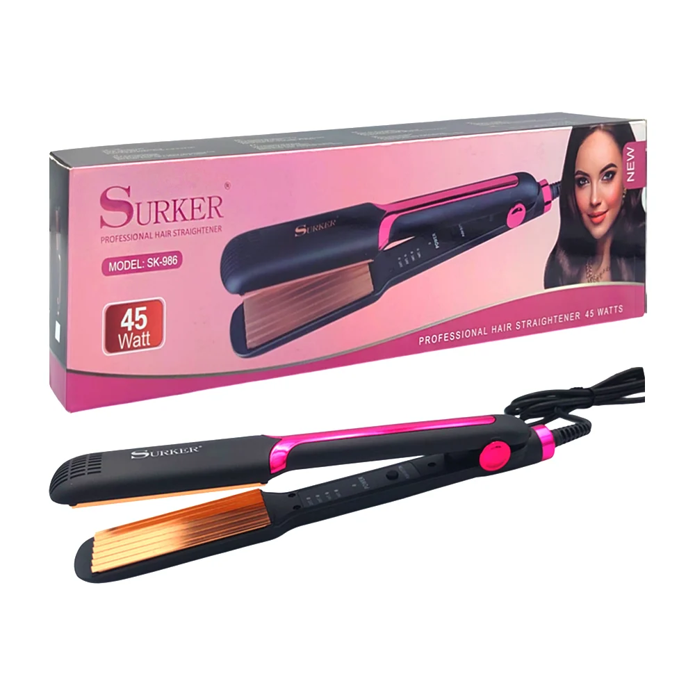 Plancha alaciadora profesional para cabello con placa de cerámica en zig zag, 4 temperaturas, luz indicador, 45w, variedad de colores / sk-986 / surker