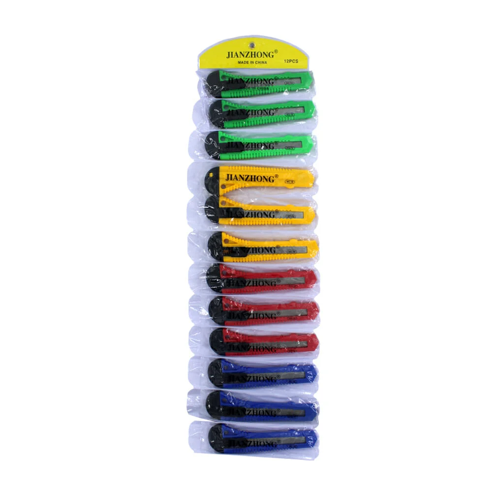 Planilla con 12 cutters jianzhong no.18 de plástico color mate, variedad de colores / skdh-125