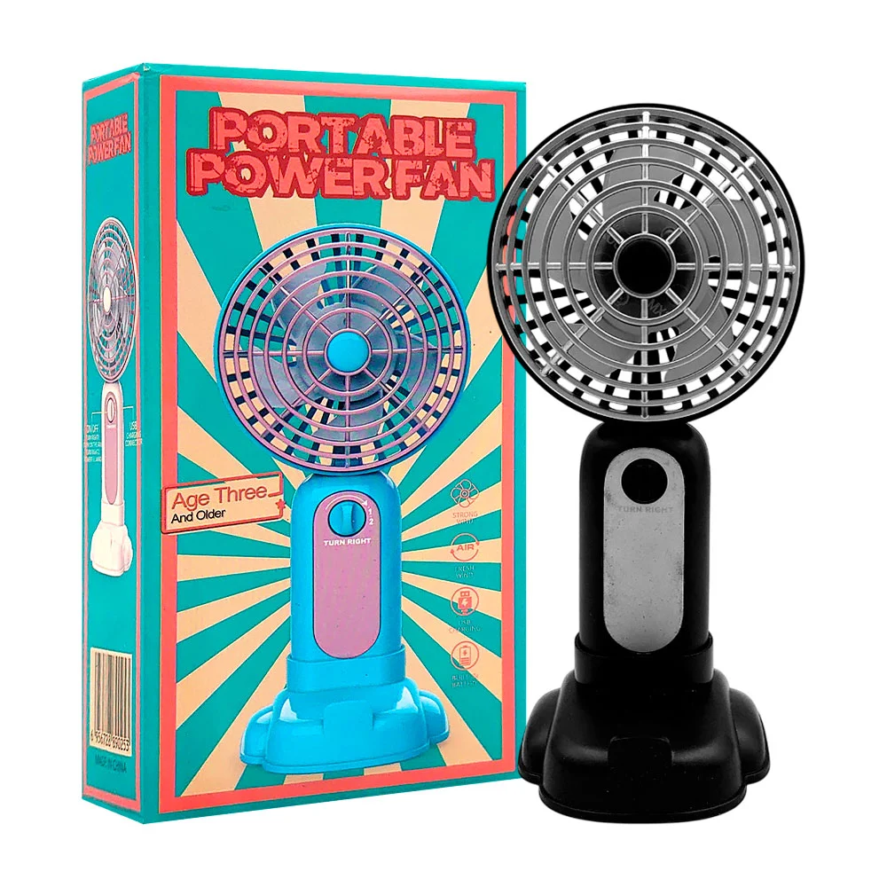Ventilador de mano recargable con base soporte para celular, variedad de colores / portable power fan / 890253
