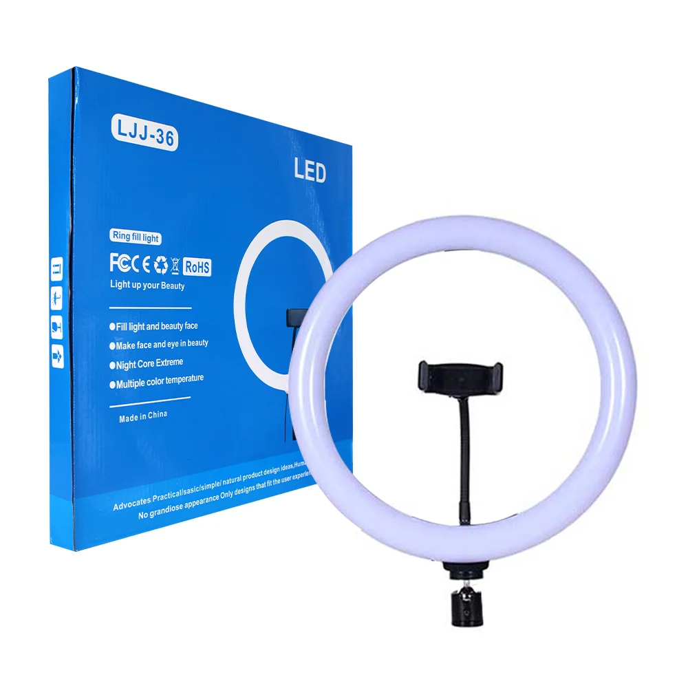 Aro de 14 pulgadas con luz blanca y soporte para teléfono, 36cm / ljj-36