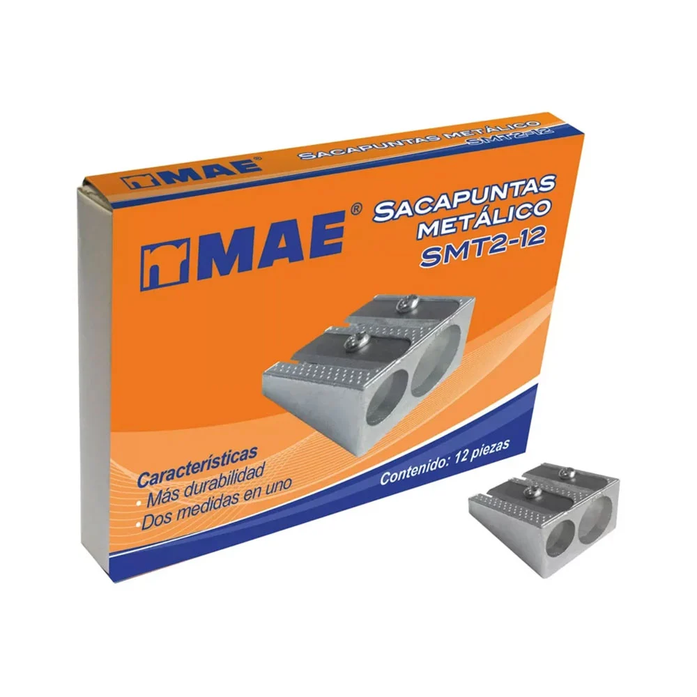 Caja con 12 sacapuntas metálicos mae de doble orificio / smt2-12