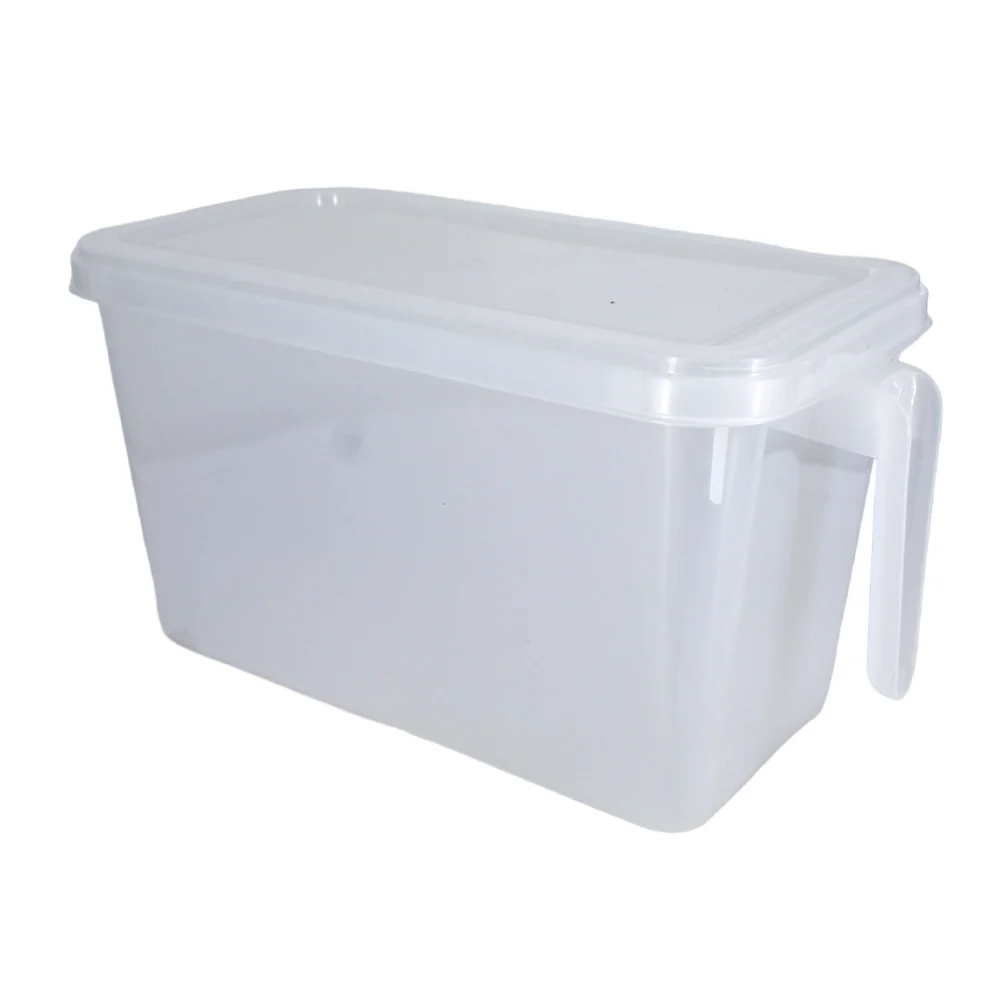 Jarra recipiente rectangular de plástico transparente con asa y tapadera 15x15x28cm