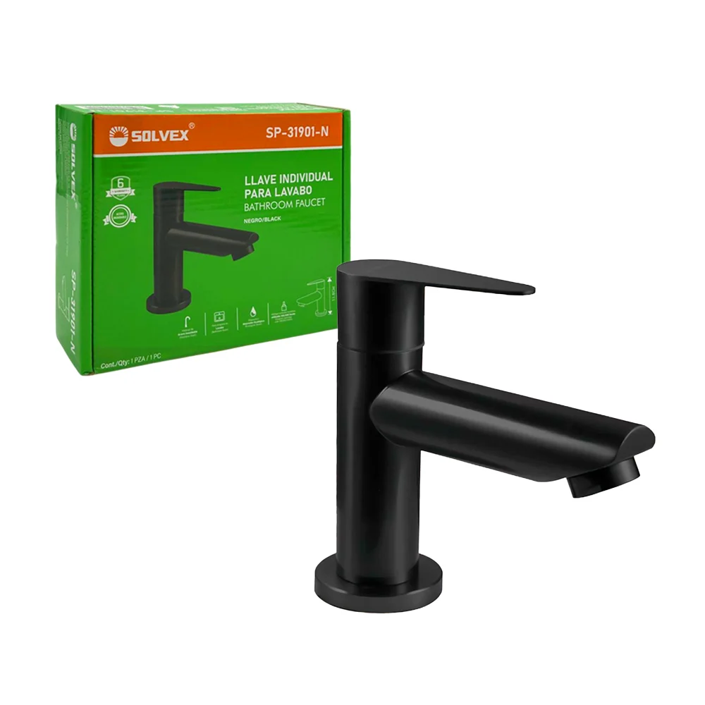 Llave individual solvex color negra de acero inoxidable para lavabo, 11.8cm / bathroom faucet / sp-31901-n