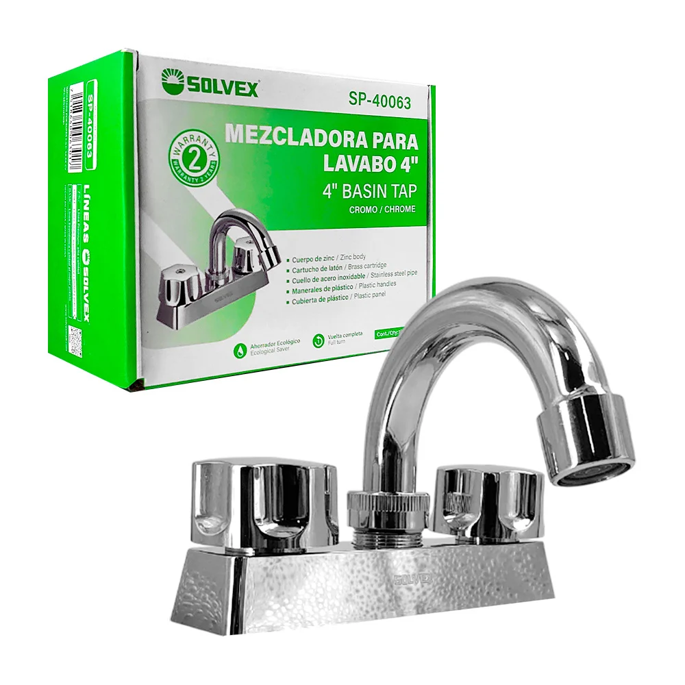 Mezcladora solvex para lavabo de 4 pulgadas, metálica / sp-40063