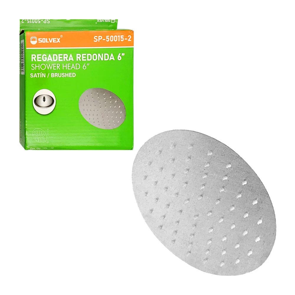 Regadera redonda solvex en tono satín de 6 pulgadas con conexión de bola y tapa de acero inoxidable / sp-50015-2