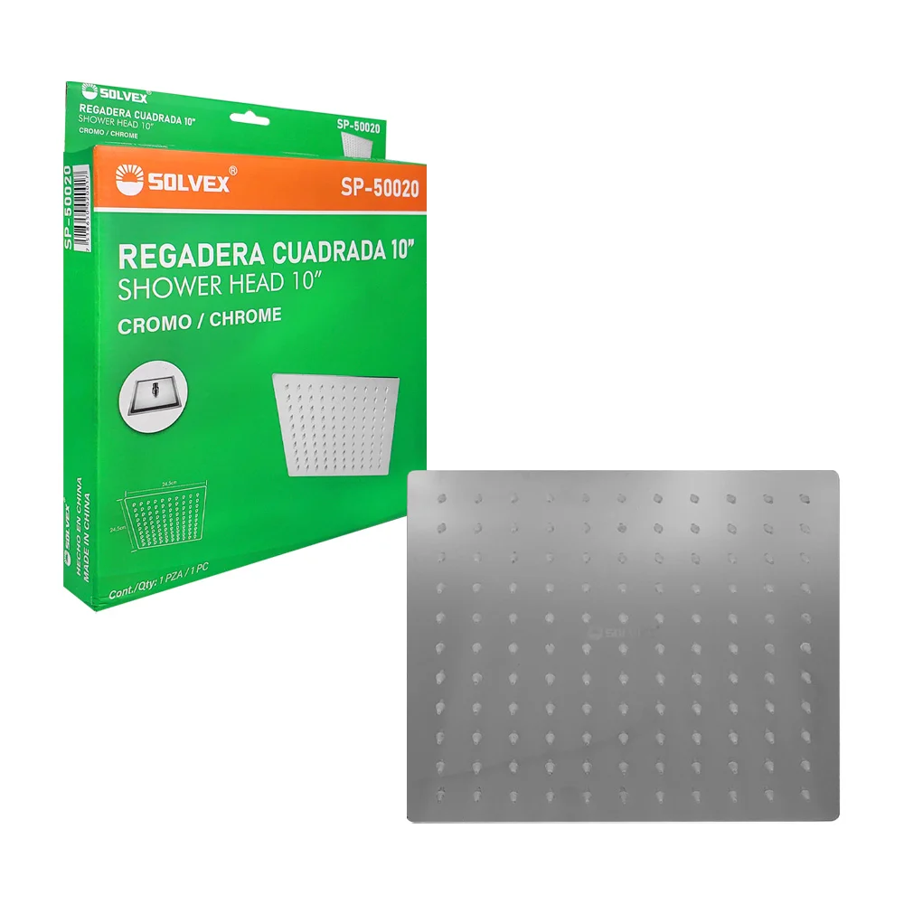 Regadera cuadrada solvex de 10 pulgadas con conexión de bola y tapa de acero inoxidable / sp-50020