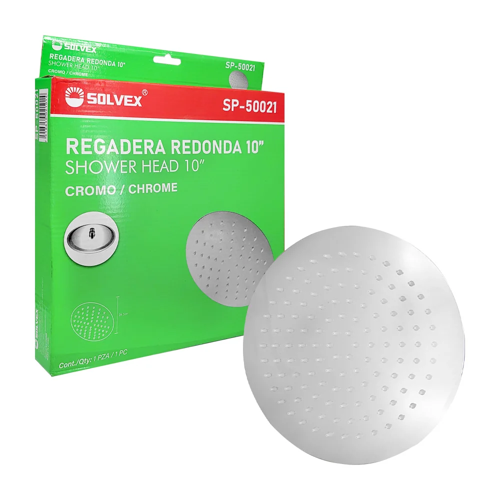 Regadera redonda solvex de 10 pulgadas con conexión de bola y tapa de acero inoxidable / sp-50021