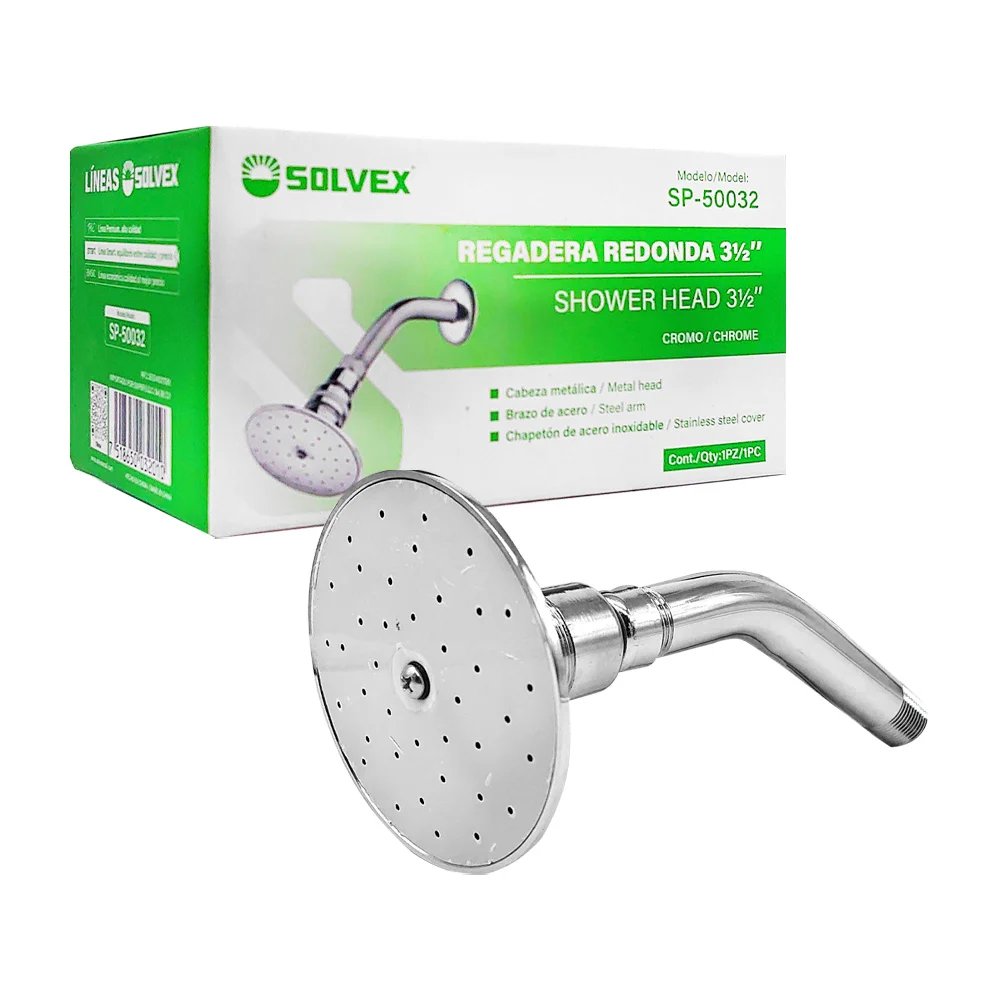Regadera redonda de 3 1/2 pulgada con cabeza metálica, brazo y chapetón de acero inoxidable / solvex / sp-50032
