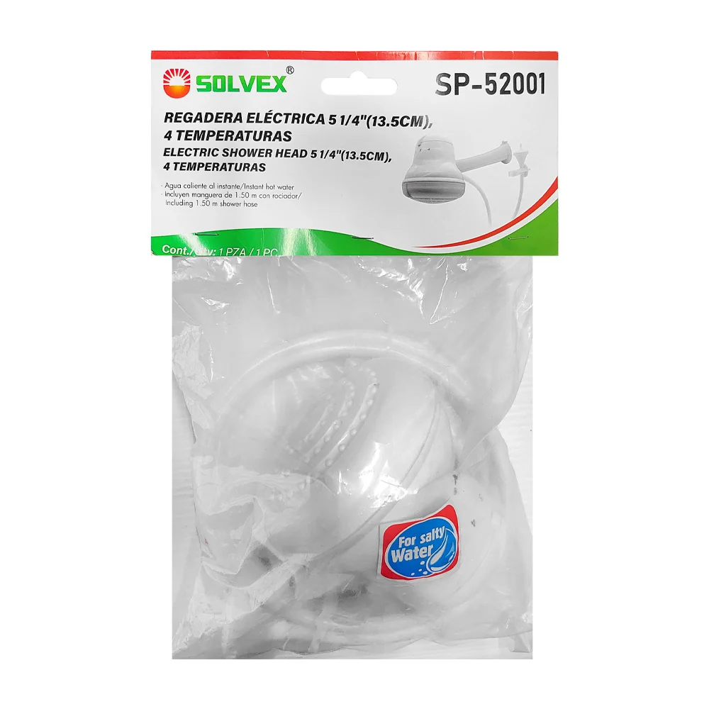Regadera eléctrica solvex de 13.5cm con 4 niveles de temperatura + manguera de 1.50m con rociador  / sp-52001