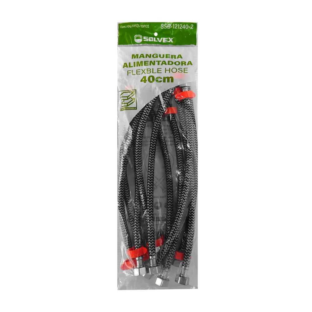 Paquete 10 mangueras alimentadoras flexibles de acero inoxidable y 40cm para lavabo / solvex / ssb-121240-2