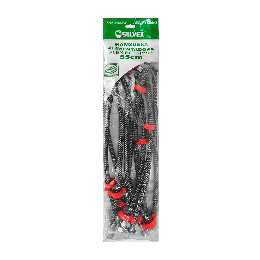 Paquete con 10 mangueras alimentadoras flexibles de acero inoxidable y 55cm para fregadero / solvex / ssb-121255-2