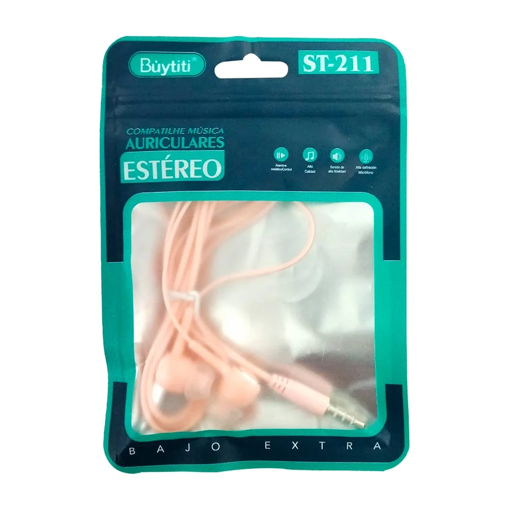 1pza Audífonos / auriculares alámbricos buytiti, con almohadillas de silicona ergonómicas y entrada jack 3.5mm, variedad de colores / st-211