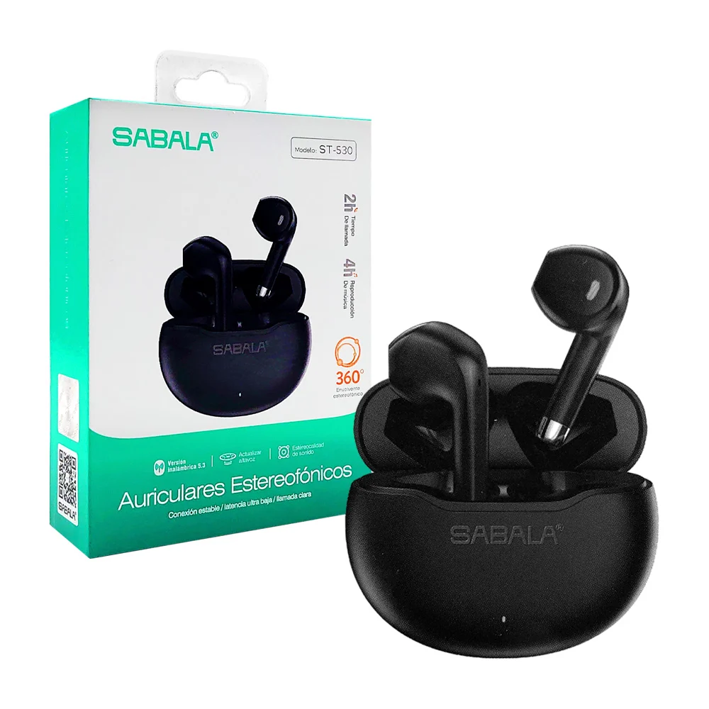 Audífonos inalámbricos tipo earphones con detalles en color metálico, estuche de carga redondo con entrada tipo c, variedad de colores / st-530