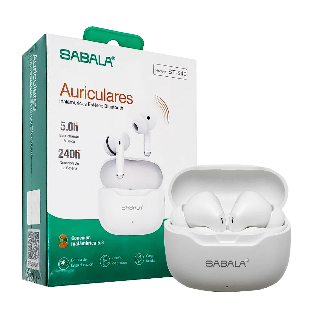 Audífonos inalámbricos con almohadillas de silicona, detalles en color metálico y estuche de carga con entrada tipo c, variedad de colores / st-540