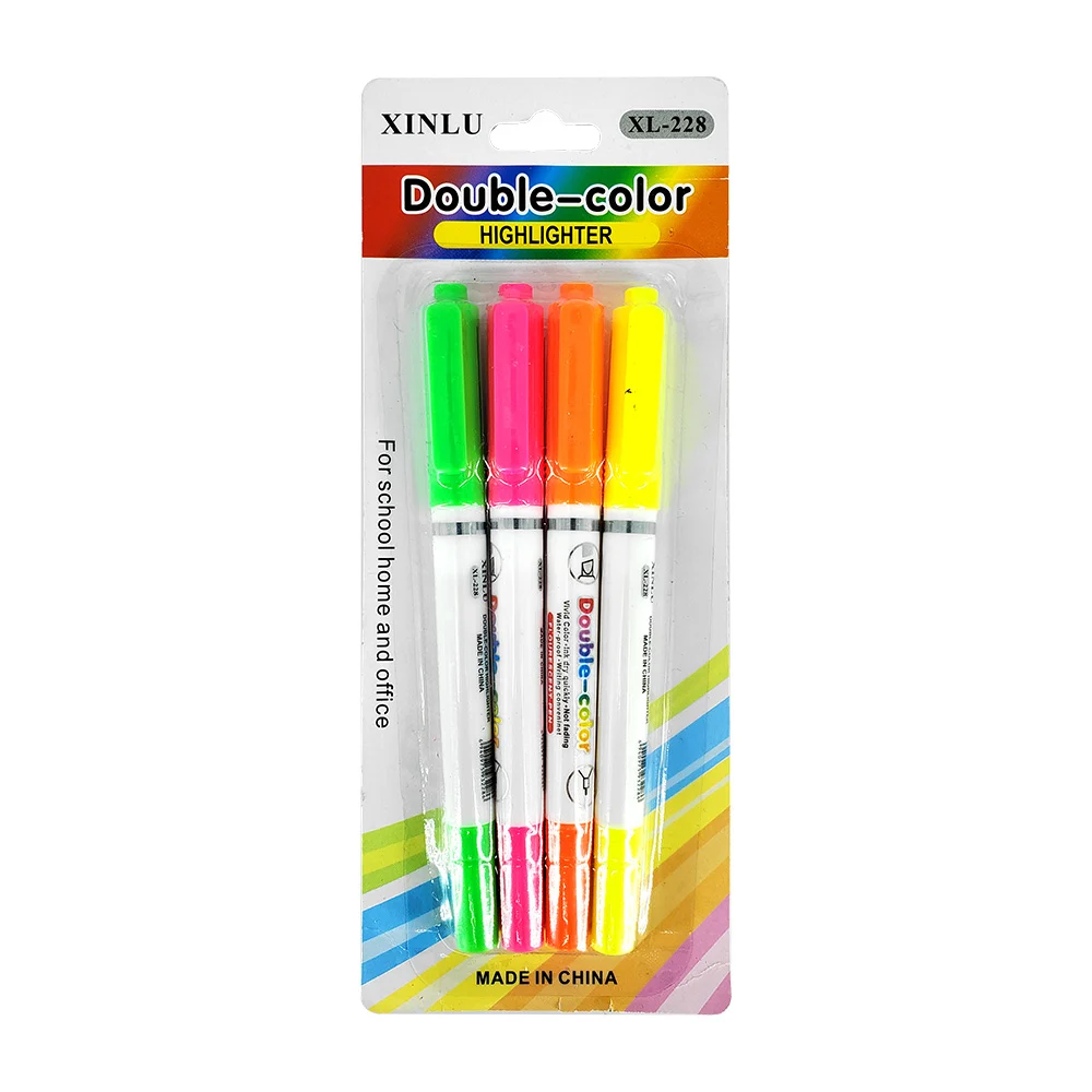 Blíster con 4 marcatextos fluorescentes de punta doble / double-color / xl-228
