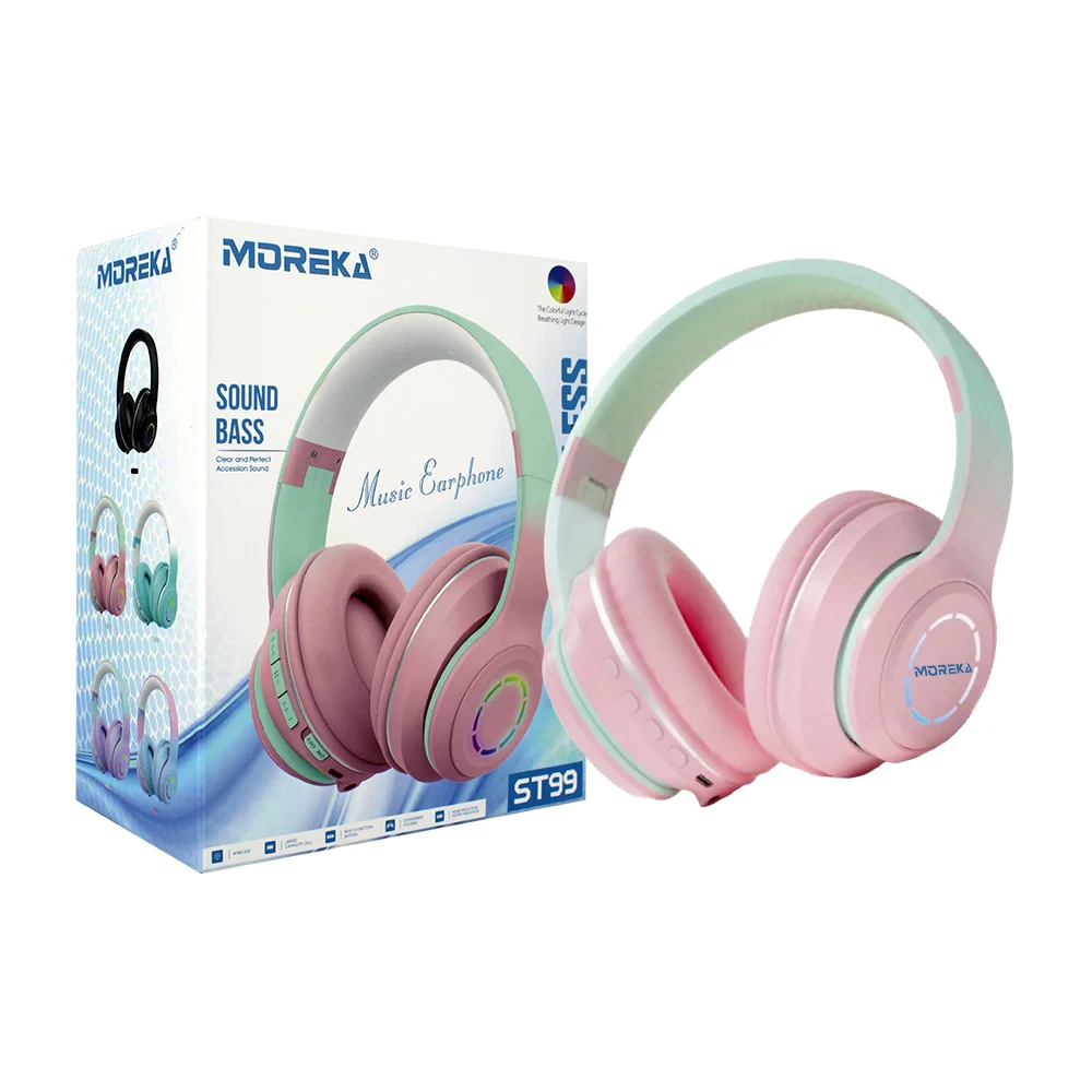Audífonos inalámbricos moreka de diadema plegables con botones multifunción y luz rgb, variedad de colores / music earphone / st99