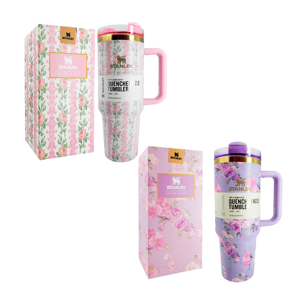 Termo de acero inoxidable con tapa, popote, asa, estampado floral y capacidad de 1.18l, 40oz, variedad de diseños / 423000 / s40-gfl / s40-6fl / loveshackfancy