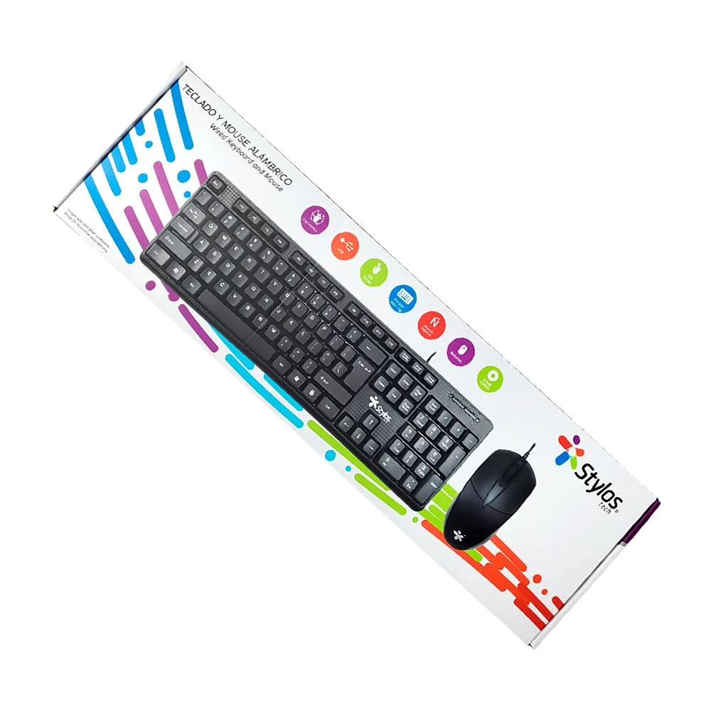 Kit teclado y mouse alámbrico stylos con 105 teclas, diseño ergonómico, idioma español y conexión usb / stpktm4b