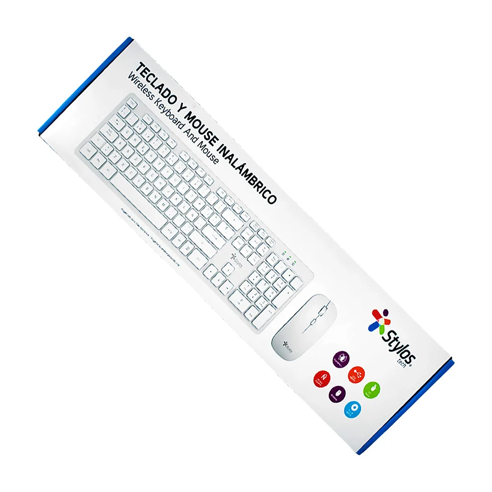 Kit teclado y mouse alámbrico stylos con 105 teclas, diseño ergonómico, idioma español, conexión usb y en color blanco / stpktm5w